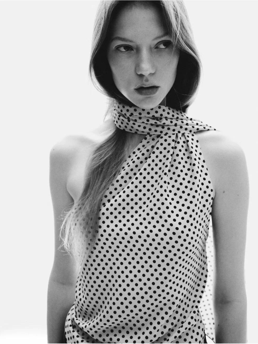 H&M Cream One-Shoulder Polka Dot Top with Black Dots NWTS